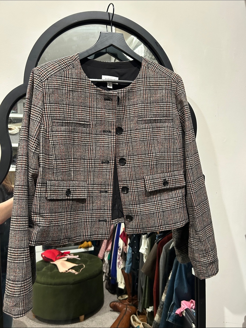 Evereve Ellie Plaid Cropped Blazer in Brown and Black